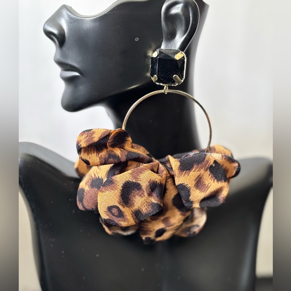 Leopard fabric gold earrings